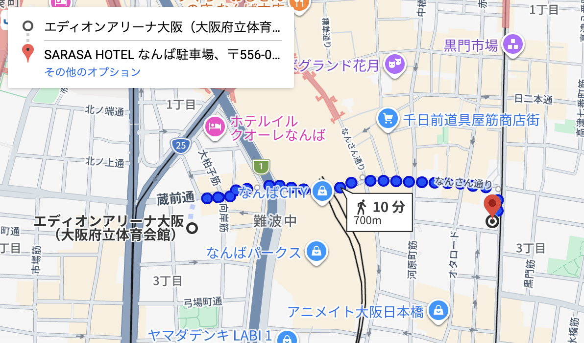 SARASA HOTEL なんば駐車場ルート